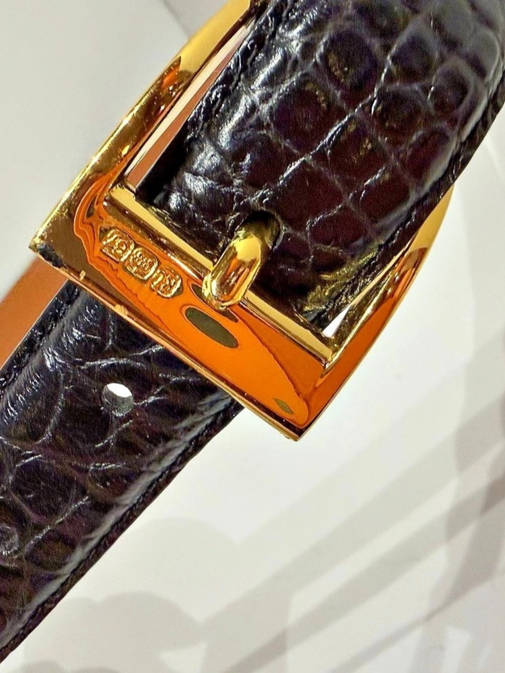 Ralph Lauren Crocodile-Embossed Leather Belt in Black M
